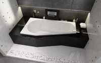 Акриловая ванна Riho Delta R 150x80 см, угловая, правая, пристенная, белая, пятиугольная, с каркасом, со сливом-переливом