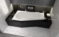 Акриловая ванна Riho Delta R 150x80 см, угловая, правая, пристенная, белая, пятиугольная, с каркасом, со сливом-переливом