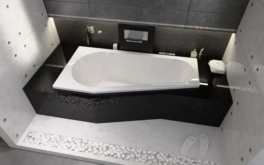 Акриловая ванна Riho Delta R 150x80 см, угловая, правая, пристенная, белая, пятиугольная, с каркасом, со сливом-переливом