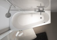 Акриловая ванна Riho Delta R 150x80 см, угловая, правая, пристенная, белая, пятиугольная, с каркасом, со сливом-переливом