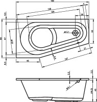 Акриловая ванна Riho Delta R 150x80 см, угловая, правая, пристенная, белая, пятиугольная, с каркасом, со сливом-переливом