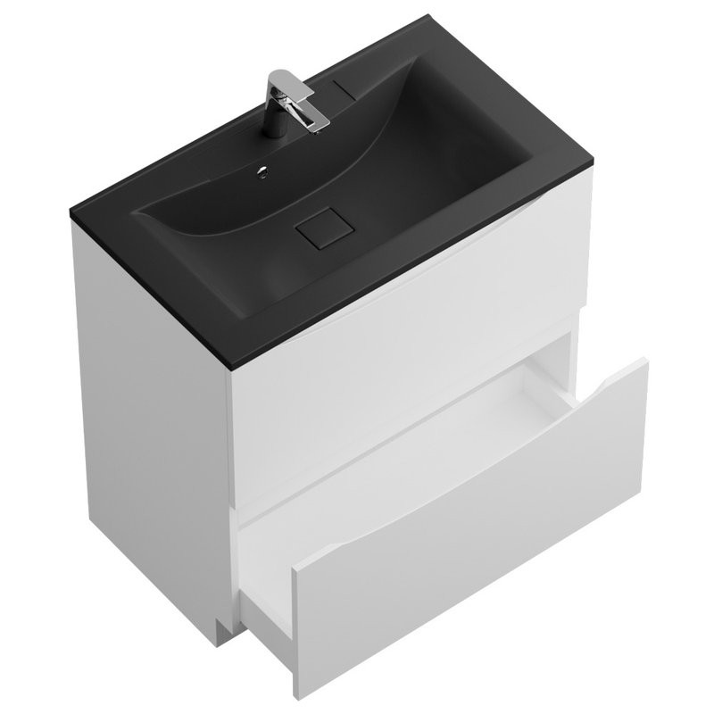 Тумба с раковиной BelBagno Marino 80 напольная, bianco lucido, черная раковина