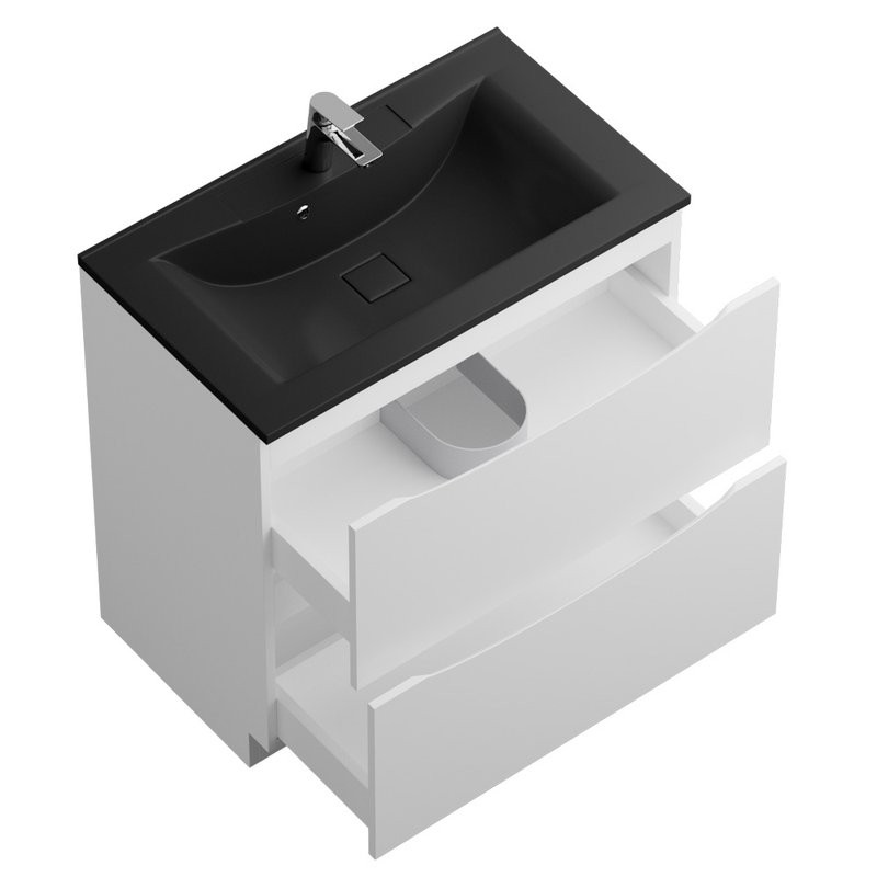 Тумба с раковиной BelBagno Marino 80 напольная, bianco lucido, черная раковина