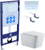 Комплект Унитаз подвесной AQUATEK Либра New AQ0530N-00 безободковый, с микролифтом + Инсталляция Standard INS-0000012 + Комплект креплений KKI-0000002 + Кнопка KDI-0000021 белый глянец