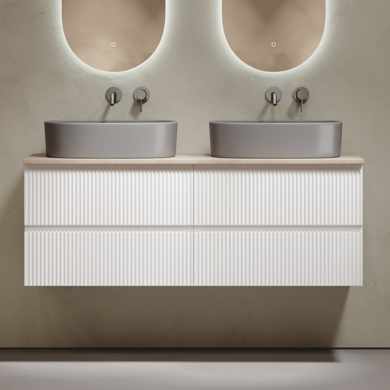 Тумба с раковиной Sancos Snob R 140 bianco, столешница бежевая TT140A2, раковина CN6048MH