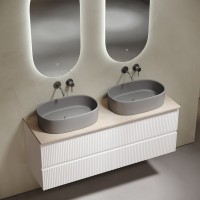 Тумба с раковиной Sancos Snob R 140 bianco, столешница бежевая TT140A2, раковина CN6048MH