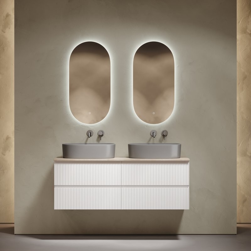 Тумба с раковиной Sancos Snob R 140 bianco, столешница бежевая TT140A2, раковина CN6048MH