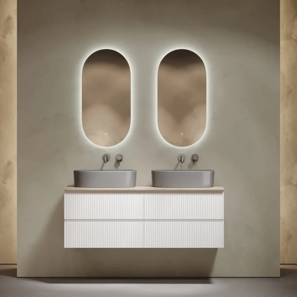 Тумба с раковиной Sancos Snob R 140 bianco, столешница бежевая TT140A2, раковина CN6048MH