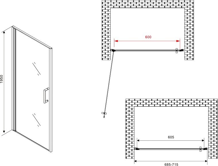 Душевая дверь в нишу Abber Sonnenstrand AG04070 70 см, профиль хром, стекло прозрачное
