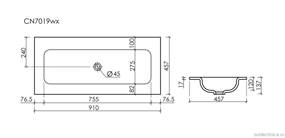 Мебельная раковина Ceramicanova Grace прямоугольная 91см без отверстия под смеситель 910*457*137 черный матовый CN7019MBwx