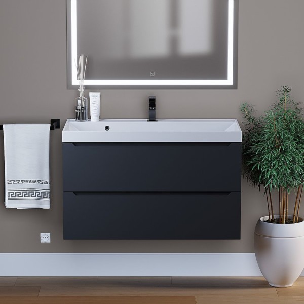 Тумба с раковиной Uperwood Tanos 90 подвесная, черная матовая