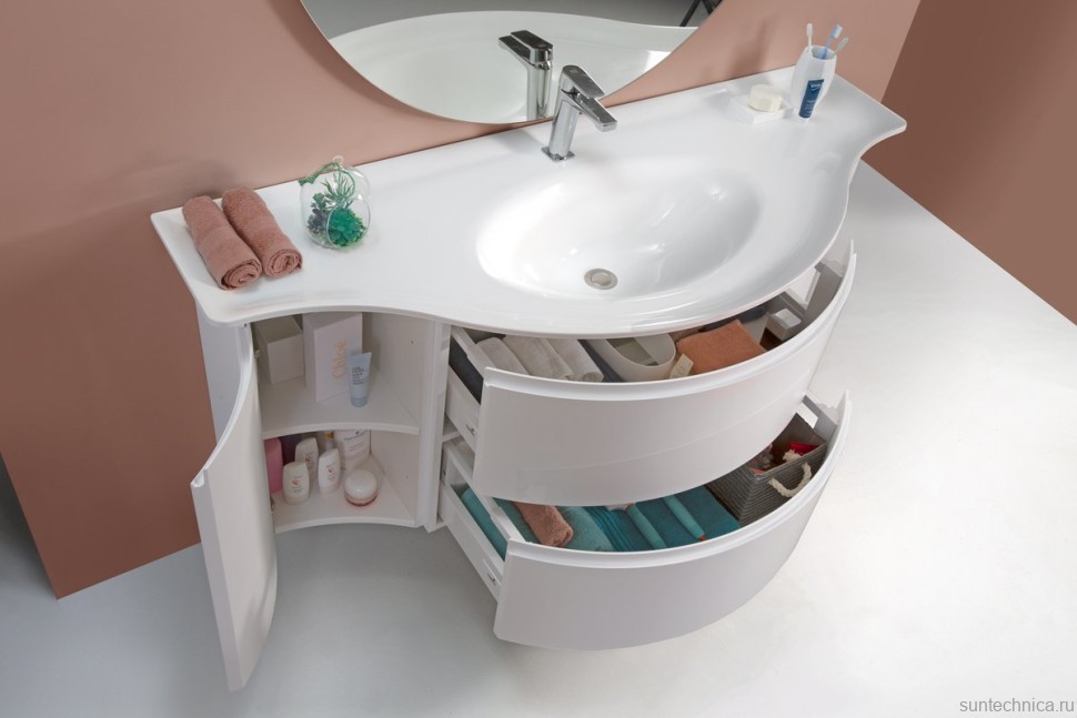 Мебельная раковина Belux Версаль 147 накладная, глянцевая белая, полукруглая, искусственный мрамор