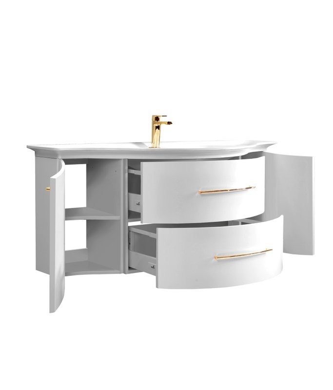 Мебельная раковина Belux Версаль 147 накладная, глянцевая белая, полукруглая, искусственный мрамор