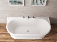 Акриловая ванна BelBagno BB408-1500-800 без опоры 150x80 см, пристенная, белая, овальная, со сливом-переливом