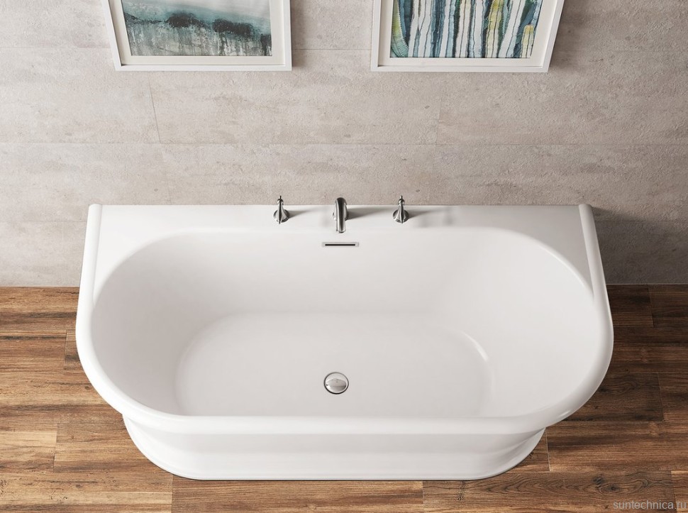 Акриловая ванна BelBagno BB408-1500-800 без опоры 150x80 см, пристенная, белая, овальная, со сливом-переливом