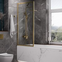 Шторка на ванну Wasserkraft Abens 20W01-80BG профиль золото матовое, стекло прозрачное