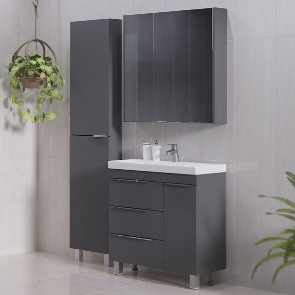 Мебель для ванной комнаты 1MarKa Gaula 80Н черная, 3 ящика, 1 дверца