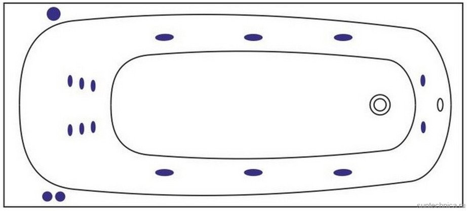Акриловая ванна WHITECROSS Layla Slim SMART 180x80 см, встраиваемая, с гидромассажем, белый, с каркасом, со сливом-переливом, фурнитура золото
