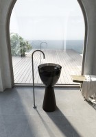 Раковина напольная Abber Kristall AT2703Onyx-Black 45 глянцевая черная, матовая черная, круглая, моноблок