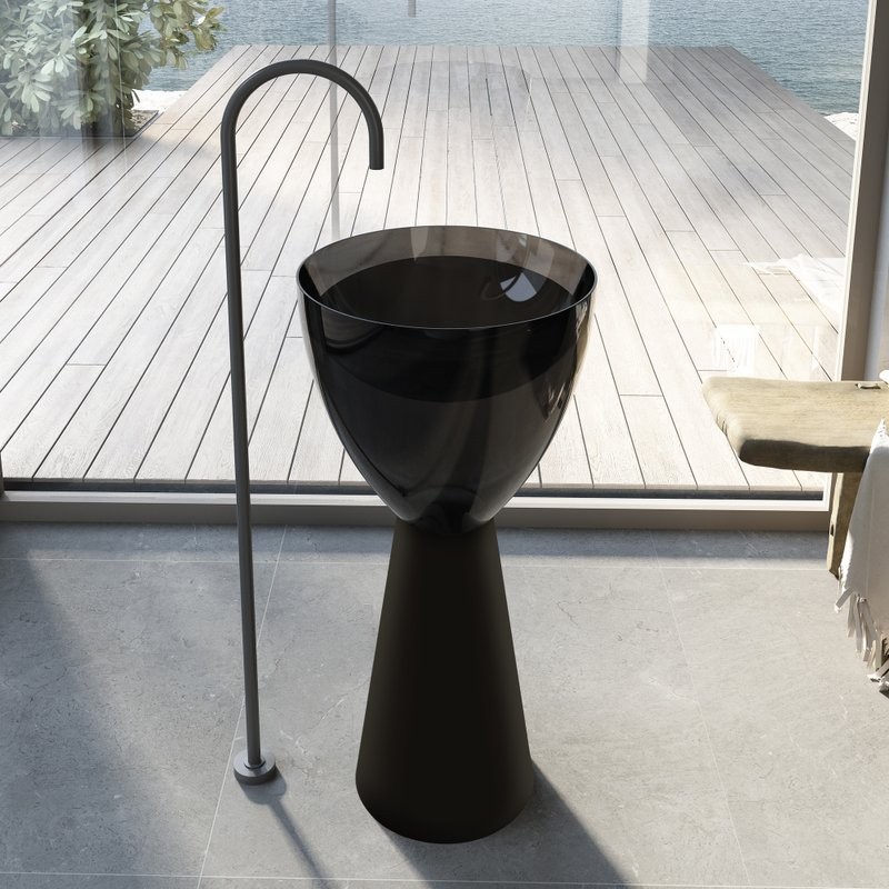 Раковина напольная Abber Kristall AT2703Onyx-Black 45 глянцевая черная, матовая черная, круглая, моноблок