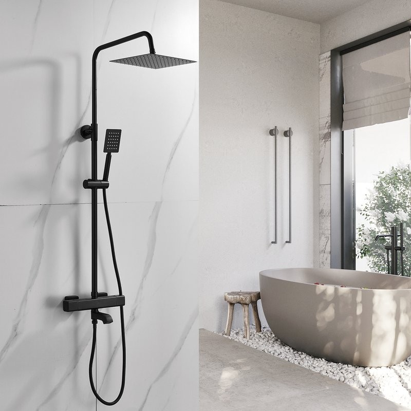 Душевая стойка Shevanik S3096H с термостатом, черный