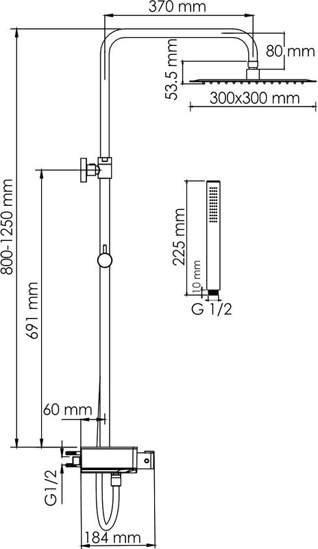 Душевая стойка Wasserkraft Abens 2000 A114.162.217.CB Thermo с термостатом, черная