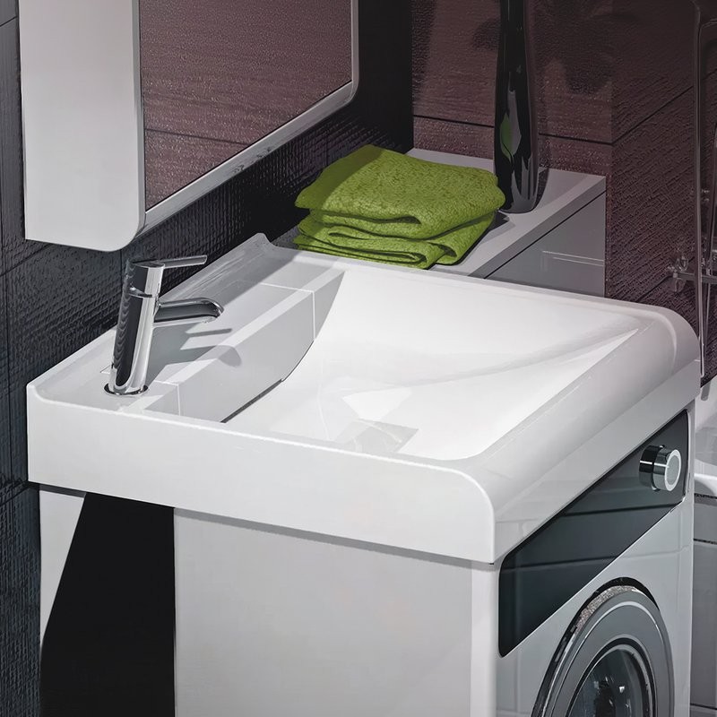 Раковина над стиральной машиной Belux Эврика ЭВ-60 глянцевая белая, прямоугольная, с комплектом кронштейнов
