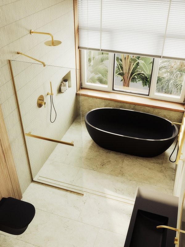 Душевая перегородка Maybahglass MGD-732-3у 89 см, профиль золото, стекло прозрачное