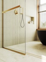 Душевая перегородка Maybahglass MGD-732-3у 89 см, профиль золото, стекло прозрачное