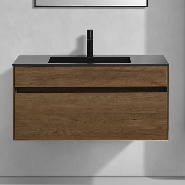 Тумба с раковиной Vincea Chiara 100, дуб табак, с черной  раковиной