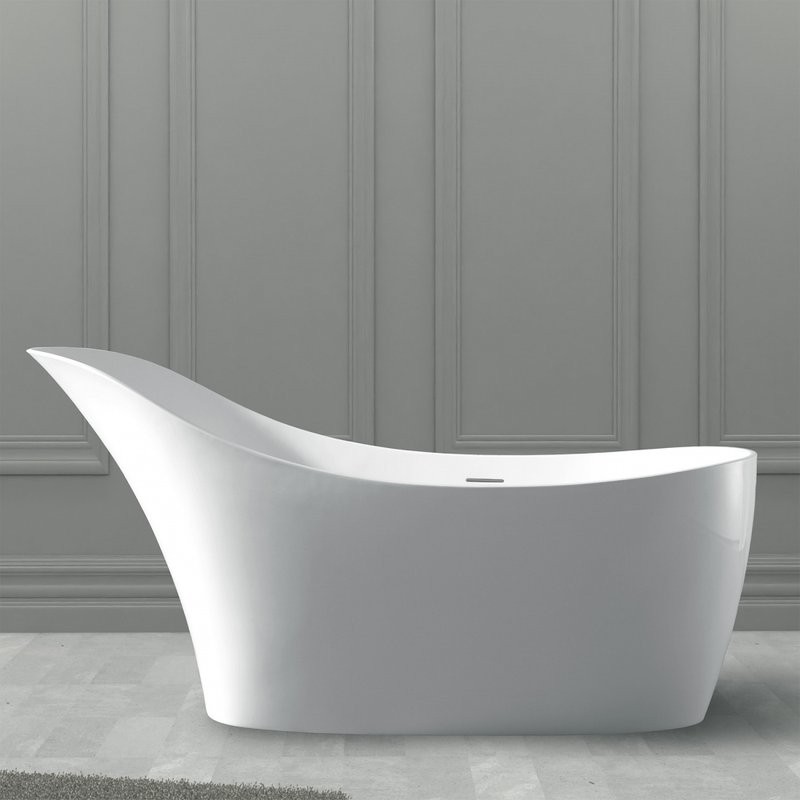 Ванна из искусственного камня Abber Stein AS9618 170x75 см, отдельностоящая, матовая белая, овальная, на ножках, с донным клапаном, фурнитура белая