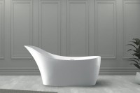 Ванна из искусственного камня Abber Stein AS9618 170x75 см, отдельностоящая, матовая белая, овальная, на ножках, с донным клапаном, фурнитура белая