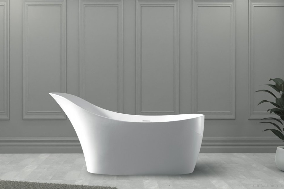 Ванна из искусственного камня Abber Stein AS9618 170x75 см, отдельностоящая, матовая белая, овальная, на ножках, с донным клапаном, фурнитура белая