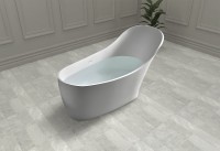 Ванна из искусственного камня Abber Stein AS9618 170x75 см, отдельностоящая, матовая белая, овальная, на ножках, с донным клапаном, фурнитура белая