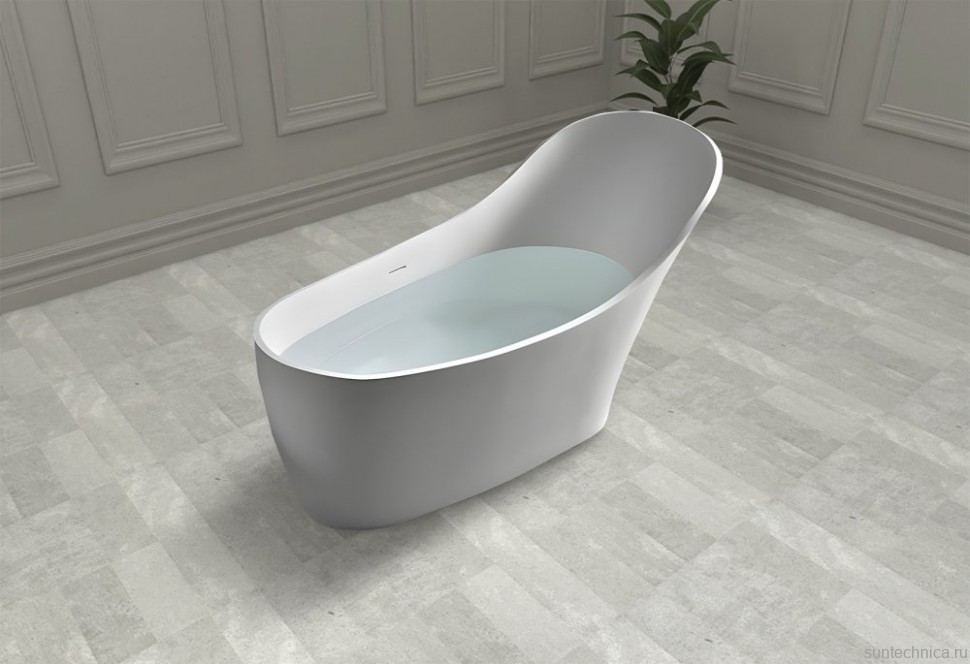 Ванна из искусственного камня Abber Stein AS9618 170x75 см, отдельностоящая, матовая белая, овальная, на ножках, с донным клапаном, фурнитура белая
