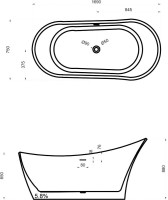 Ванна из искусственного камня Abber Stein AS9618 170x75 см, отдельностоящая, матовая белая, овальная, на ножках, с донным клапаном, фурнитура белая