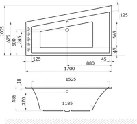 Акриловая ванна Excellent Sfera Slim WAEX.SFL17S.LINE L 170x100 см, угловая, левая, встраиваемая, с гидромассажем, белая, асимметричная, с каркасом, со сливом-переливом