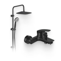 Душевой комплект Смеситель Aquanet Static AF330-20B чёрный матовый + Стойка Passion AF300-70-RC-B черная