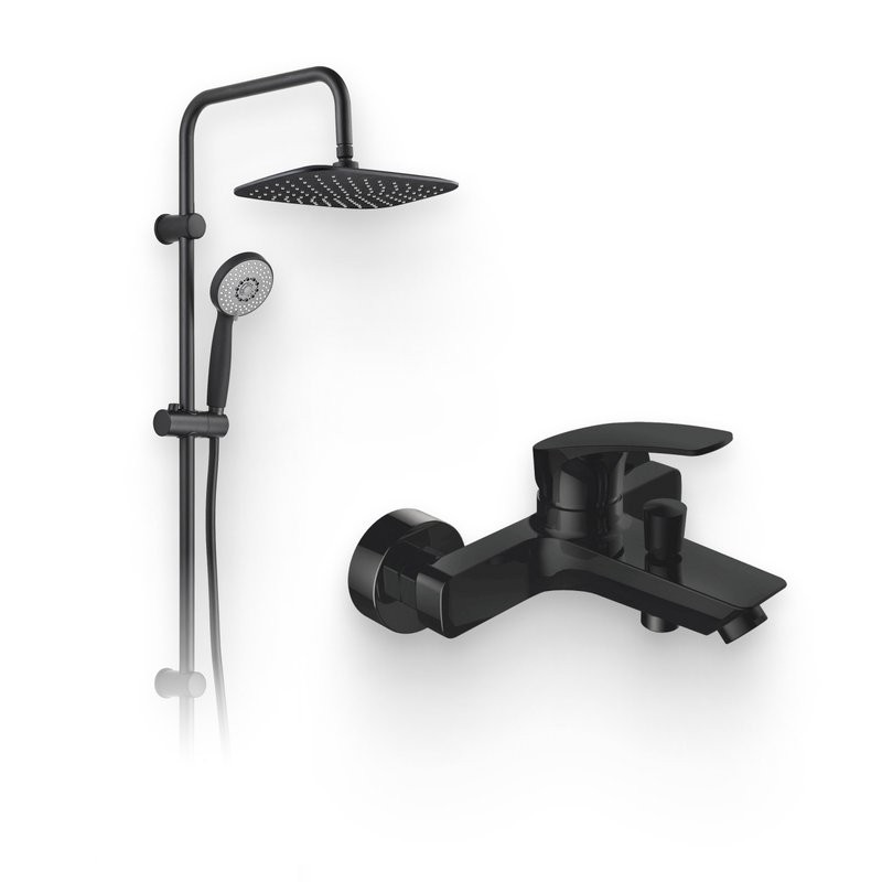 Душевой комплект Смеситель Aquanet Static AF330-20B чёрный матовый + Стойка Passion AF300-70-RC-B черная