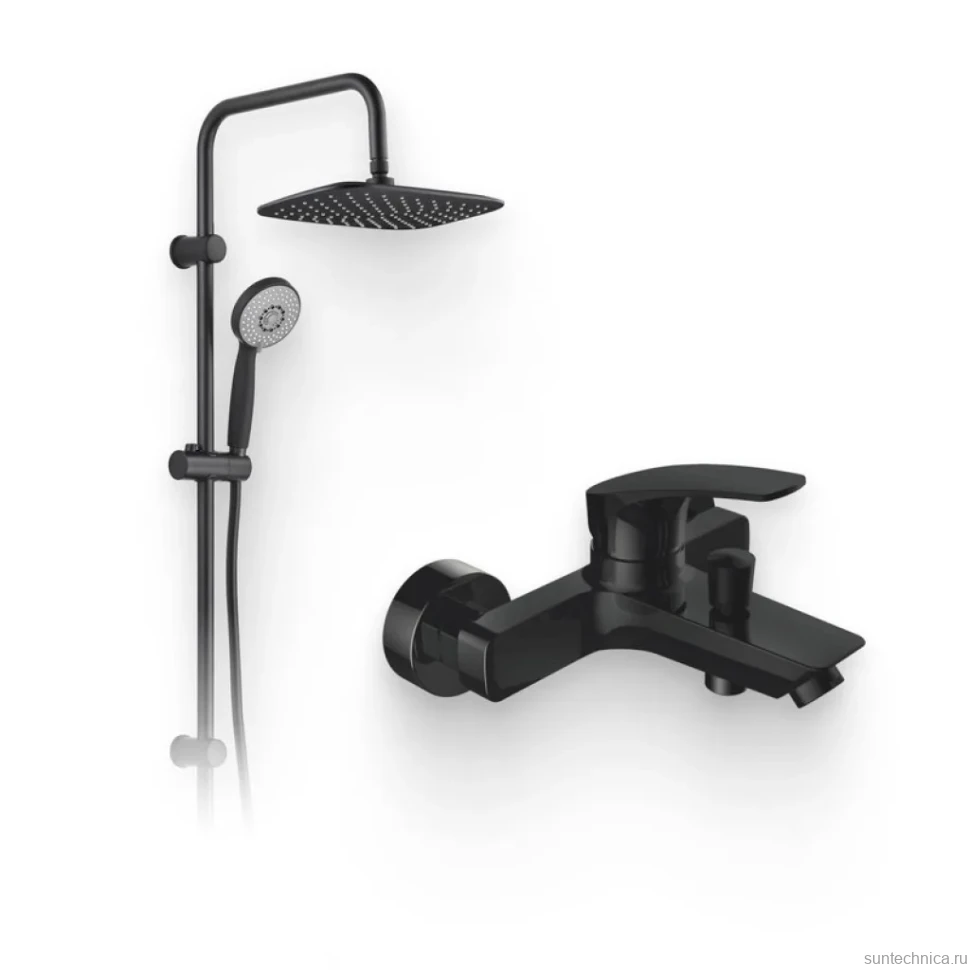 Душевой комплект Смеситель Aquanet Static AF330-20B чёрный матовый + Стойка Passion AF300-70-RC-B черная