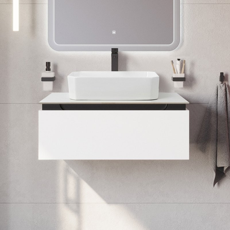 Тумба с раковиной Cezares Slider 80 подвесная, 1 ящик, со столешницей, bianco opaco