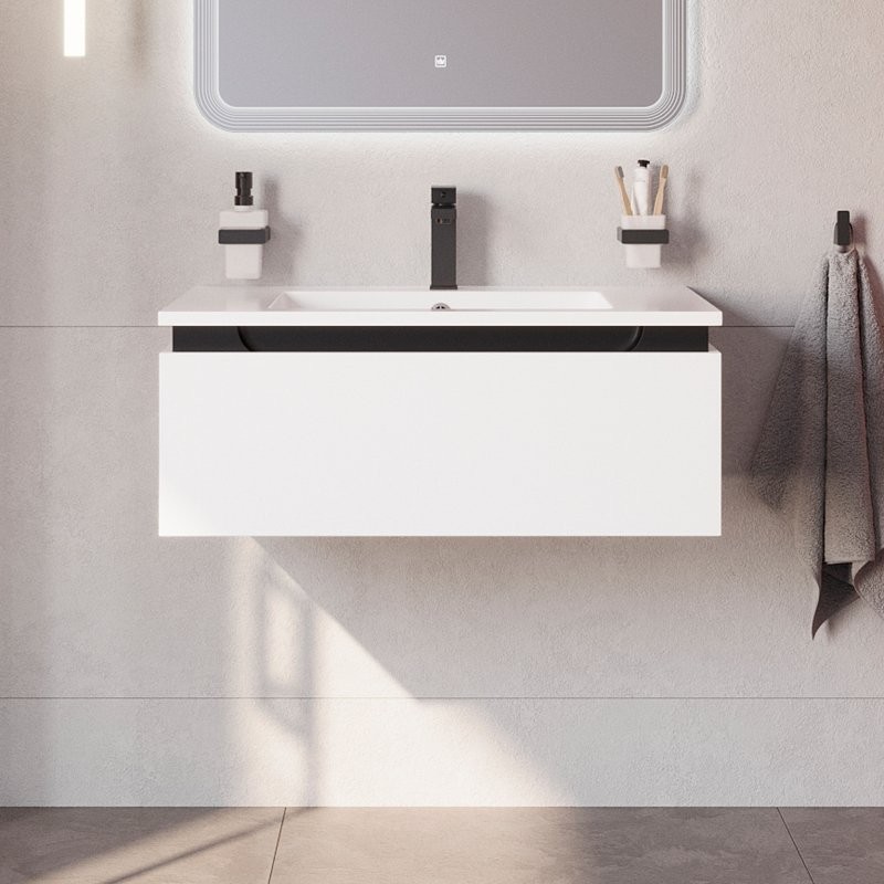 Тумба с раковиной Cezares Slider 80 подвесная, 1 ящик, со столешницей, bianco opaco