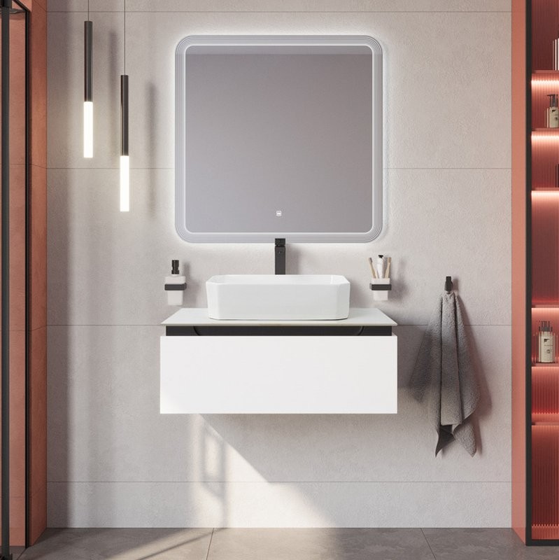 Тумба с раковиной Cezares Slider 80 подвесная, 1 ящик, со столешницей, bianco opaco