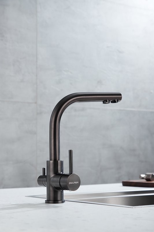 Комплект Мойка Paulmark Vista PM304444-GM вороненая сталь + Смеситель Essen 213011-GM вороненая сталь