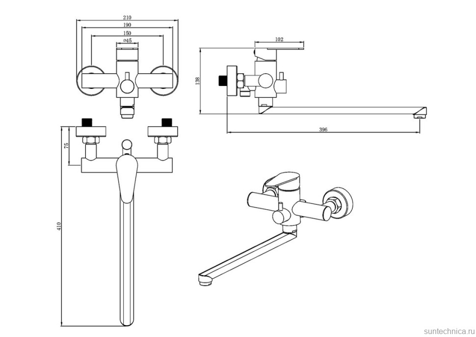 Смеситель с длинным изливом для ванны Olive'S Steel ST1221 хром