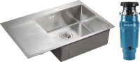 Комплект Мойка Paulmark Kroner PM217851-BSR брашированная нержавеющая сталь R + Измельчитель Intenso