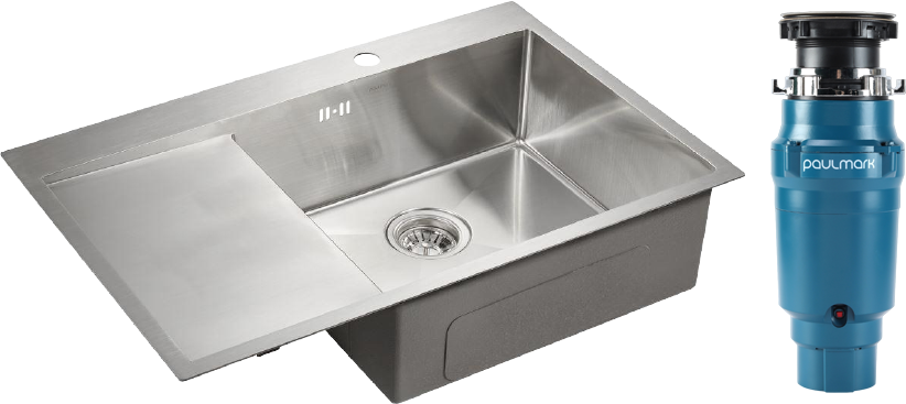 Комплект Мойка Paulmark Kroner PM217851-BSR брашированная нержавеющая сталь R + Измельчитель Intenso