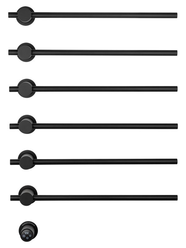 Полотенцесушитель электрический Wonzon & Woghand Baden WW-AL366-MB 80x55 см, скрытое подключение слева, матовый черный, лесенка