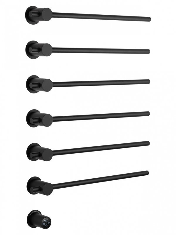 Полотенцесушитель электрический Wonzon & Woghand Baden WW-AL366-MB 80x55 см, скрытое подключение слева, матовый черный, лесенка