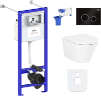 Комплект Lavinia Boho Унитаз подвесной Biore Compacto Rimless 3304101C + Крышка-сиденье Biore 33290420 с микролифтом + Инсталляция RelFix 38010020 + Кнопка RelFix 380502MB матовая черная, хром + Дозатор RelFix 38040010